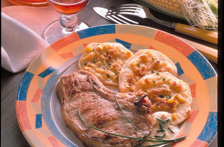 Côte de veau aux galettes de maïs