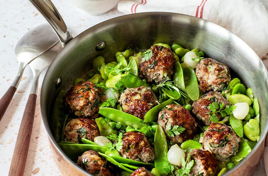 Boulettes de bœuf petits pois sautés