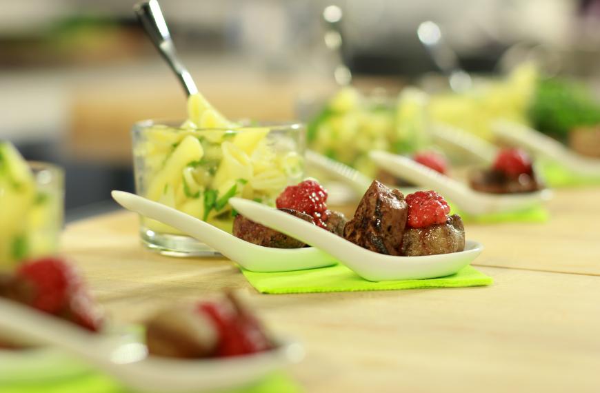 Cuillère de foie de veau au vinaigre de framboise, pennes comme un pastasotto