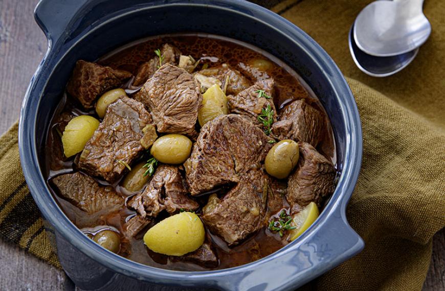 Daube de paleron de bœuf aux olives et citrons confits