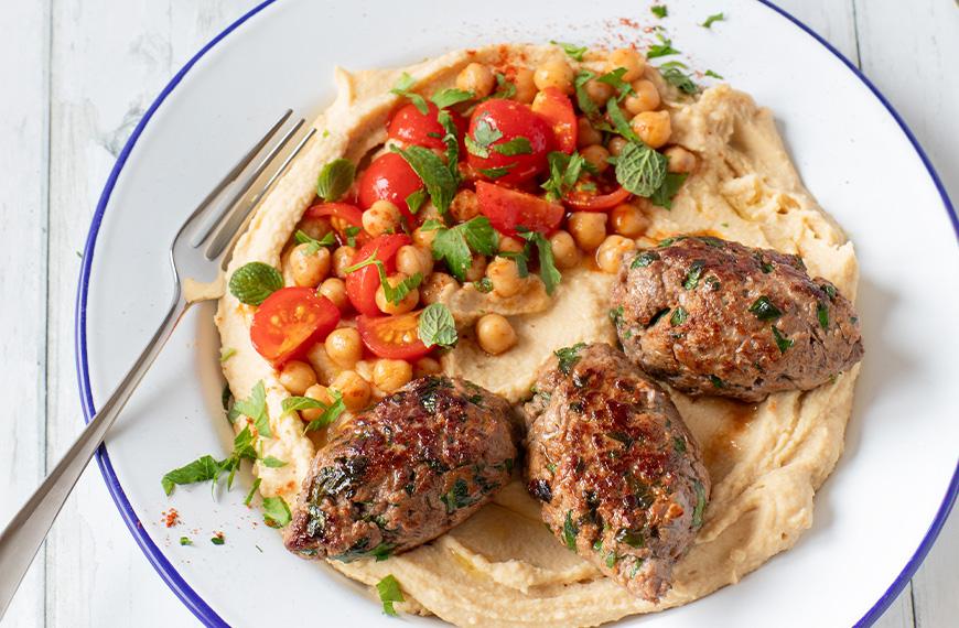 Kefta de viande chevaline et houmous