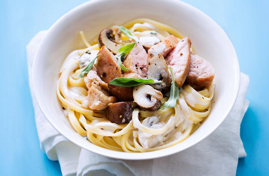 Recette de Ris de veau et linguines crémeuses aux  champignons