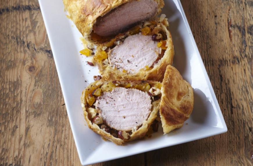 Rôti de veau en croûte panée aux fruits secs