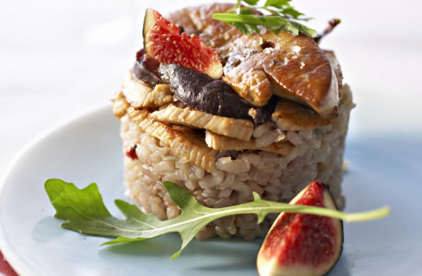 Veau en risotto au foie gras et aux figues